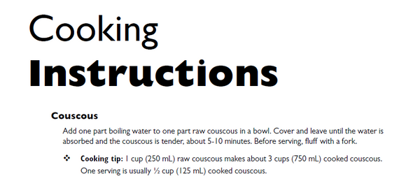 Whole Wheat Couscous. (Prices From)
